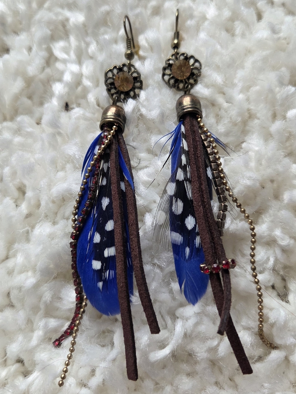 Boho Blue Feather Tassel Earrings - Unbranded